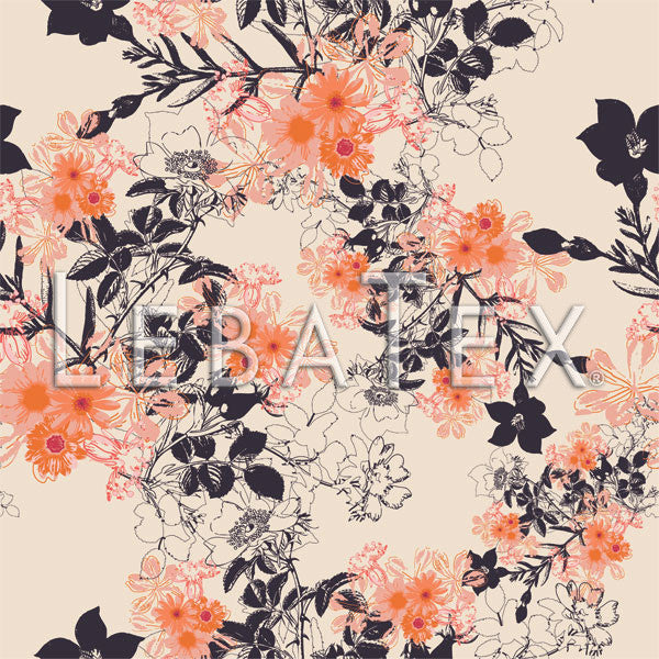 LebaTex Botanical Sketch-Peach Customizable M.O.D. Fabric
